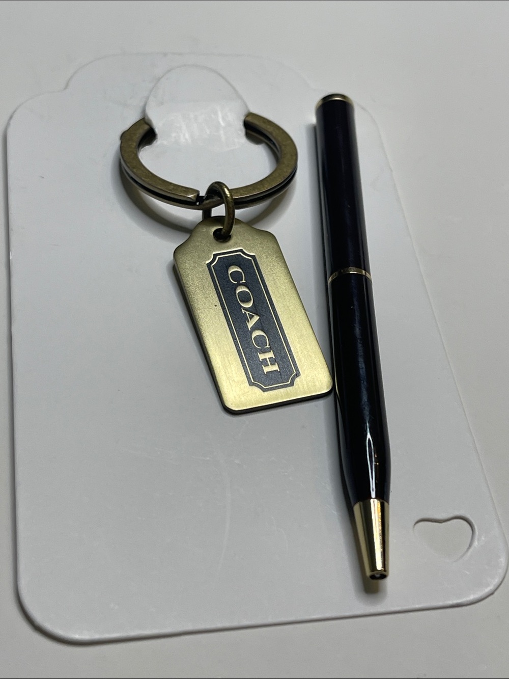 Coach Antique Gold Logo Tag Keyring with Black Inset and Coach Pen - Picture 5 of 6